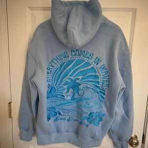 Light Blue Hoodie with Palm Design